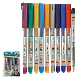 CREATOR Glitter Gel Pens, MULTICOLOUR, Medium Point (1.0mm), Pack of 10, Vibrant Colours Gel Pens, Write Draw Sketch Crafts, iZOFAX Black Ball Pen