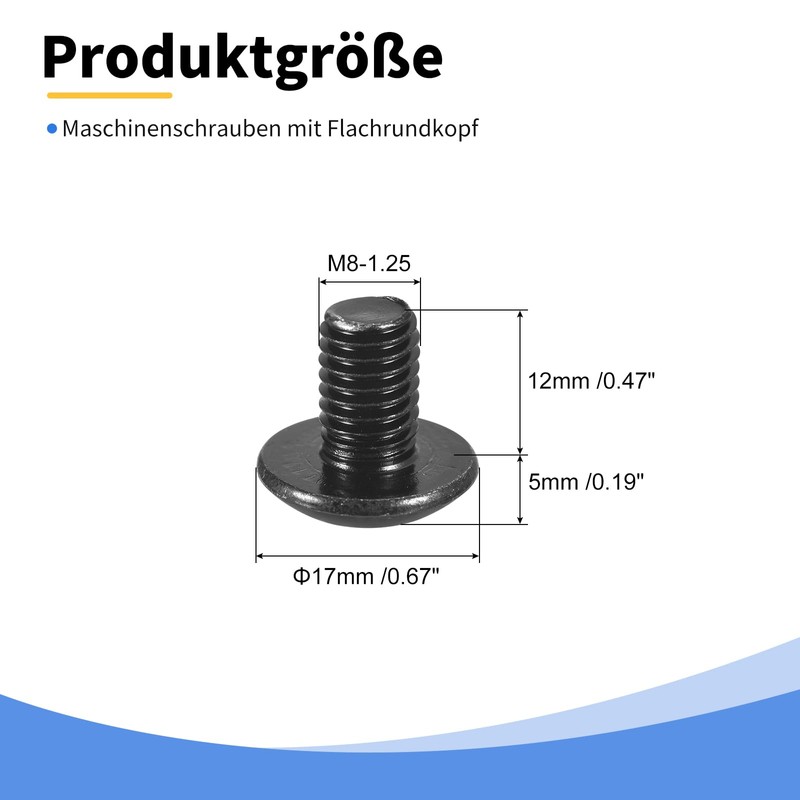 uxcell M8-1.25 x 12mm Truss Head Phillips Machine Screws, Full