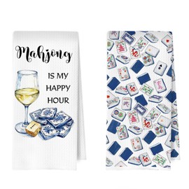 ERYBHKRTYH Mahjong Gifts Kitchen Towels Set - Mahjong Gifts Waffle Decorative Dish Towels, Mah Jong Gift Hand Tea Towel, 16 x 24 Inches Set of 2