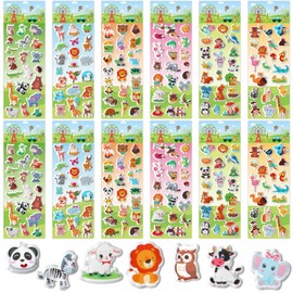 UPINS 12 Sheets Animal Stickers for Kids, 3D Puffy Stickers Bulk Self-Adhesive Cartoon Forest Animals Stickers Assorted Cute Animals Reward Stickers for Kids Classroom DIY Crafts Decorations