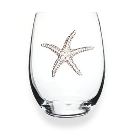 THE QUEENS' JEWELS Starfish Jeweled Stemless Wine Glass - Unique Gift for Women, Birthday, Cute, Fun, Beach, Not Painted, Decorated, Bling, Bedazzled, Rhinestone