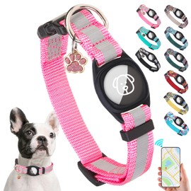 SCENEREAL Dog Collar with Airtag Holder for Small to Large Dogs, Reflective, Safety Locking Buckle, Soft Nylon Pet Collars Adjustable for All Breeds, Pink S