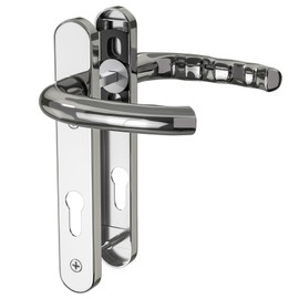 GANZTECH 1 Set Chrome Plating UPVC 304 Stainless Steel Door Handle, 92mm PZ (Centres), Backplate 212mm,122mm Screw to Screw, Chrome Plating Replacement PVC Door Handle