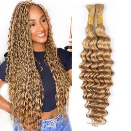 Afrodiva Human Braiding Hair for Boho Braids Brown Deep Wave Bulk Human Hair for Braiding Wet and Wavy Micro Braiding Human Hair 2 Bundles No Weft Curly Braiding Hair Extensions (20 Inch, 100g)