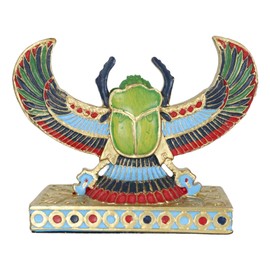 Ebros Gift Egyptian Beautiful Golden Winged Scarab Amulet Ankh Symbol of Rebirth Small Figurine Lucky Charm Gods of Ancient Egypt Dung Beetle Scarabs Sun God Ra Sculpture