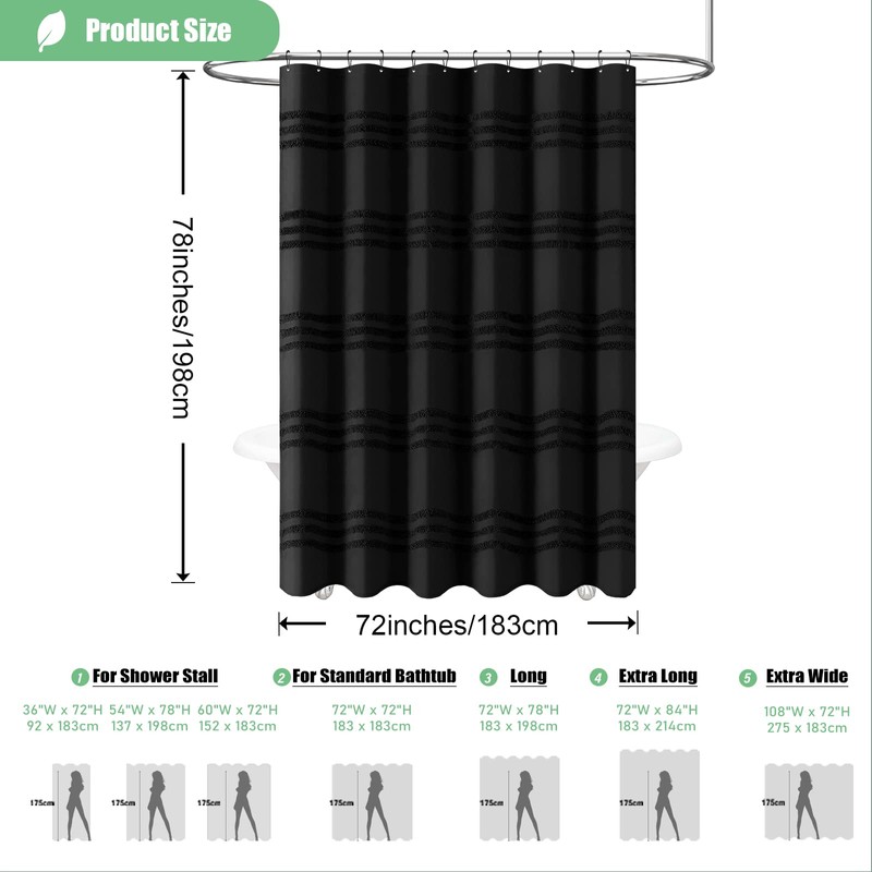 Dynamene 78 Inch Long Shower Curtain, Textured Tufted Chenille Striped
