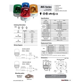AVG-10-R, Beacon rotating light, 135mm red lens, Stud Mount, Incandescent bulb, 110V AC 25W