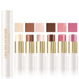 6 Colors Cream Contour Stick Makeup Kit, Shades with Blush, Highlighter and Bronzer,Double Ended Contour Contour Stick for Cheeks, Waterproof and Long Lasting, Matte and Dewy Finish (Set B)