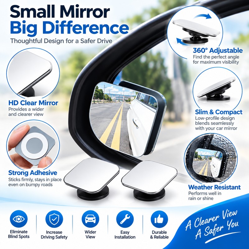 Adjustable Convex Blind Spot Mirrors for Driving – HD Glass