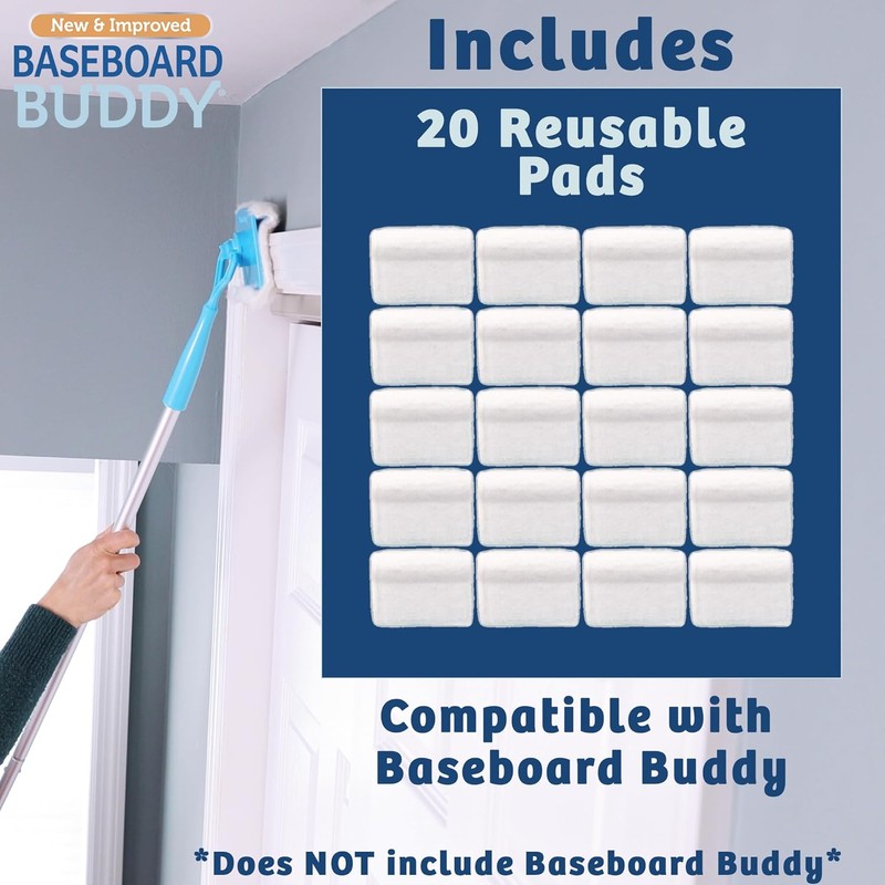 Baseboard Buddy 20-Pack Replacement Pads | Reusable Cleaning Pads for