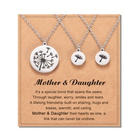 Shonyin Valentines Day Gifts for Mom Back to School Gifts Mother Daughter Necklace Set for 3 Matching Dandelion Mommy and Me Jewelry Mothers Day Birthday Gift for Mom Daughter