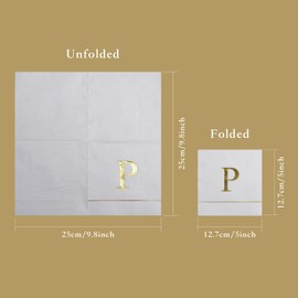 Ottin Monogrammed Letter P 120 Packs Initial Paper Cocktial Napkins 5'' Elegant Metallic Golden Foil Disposable Napkins for Brithday Wedding Party Engagement Baby Shower Bridal Shwer