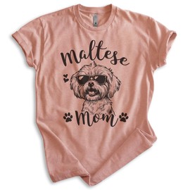 EVERTREE CLOTHING Maltese Mom, Unisex Women's Shirt, Maltese Owner, Funny Dog Mom Gift, Heather Sunset, XX-Large