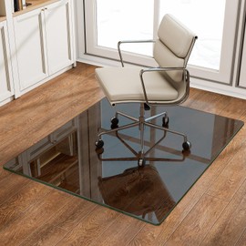 VOOBANG 36"x46" Tempered Glass Desk Chair Mat for Carpet, Glass Office Chair Mat - 5mm Thickness, Smooth Rolling, Scratch-Resistant, Clear Protective Mat for Hardwood Floors & Carpets, Grey