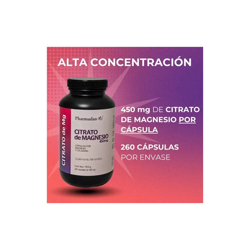 Citrato Magnesio 260 Cápsulas 450mg Pharmadan Sabor