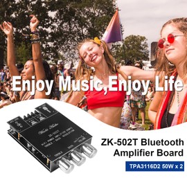 Diitao ZK-502T 50W+50W Stereo Audio Amplifier Board with Treble and Bass Control, DC 9-24V BT and AUX Inputs, BT 5.0 AMP Board for DIY Wireless Speakers Board, Easy Installation and Password Free