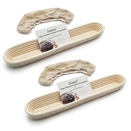 17 Inch Baguette Banneton Bread Proofing Basket and Linen Liner Set 2 Pack