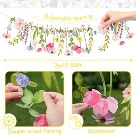 SUNBEAUTY Wildflowers Garland Paper Flower Garlands Spring Garden Party Decoration Daisy Wildflower Banner Butterfly Decor for Baby Shower Birthday Tea Supplies