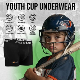 Davion Youth Boys baseball Cup Boys Cup Underwear With Soft Protctive Athletic Cup for Baseball, Football Lacrosse(Black-S)