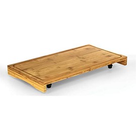 Camco Bamboo Stove Top Work Surface with Adjustable Legs & Built in Juice Groove - Covers Stove Top to Create Additional Kitchen Workspace - 2 Burner (43547)