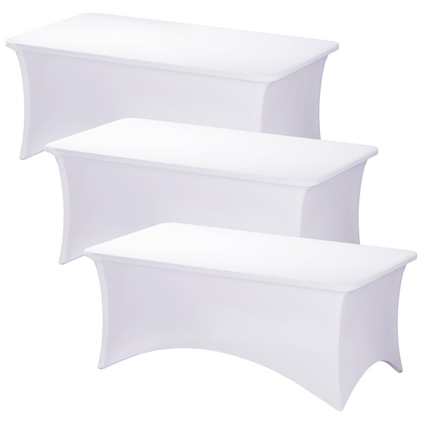 Fixwal 3 Pack White Table Cloths Rectangle 6FT, Tablecloths Rectangular