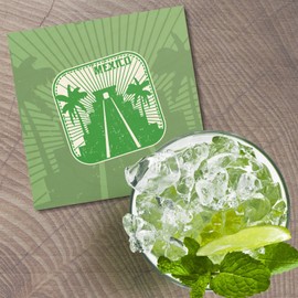 Unbranded Mexico North America Travel Grunge Green 4'' X 4'' Square Wooden Coaster