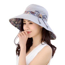KXF Women Sun Hat UPF50+ Summer Foldable Beach Reversible Hat Outdoor Wide Brim Cap Grey