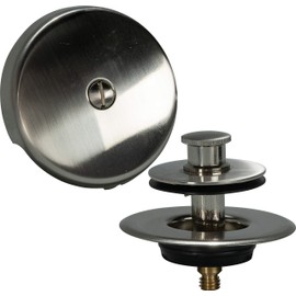 AB&A 60110 Tub Drain Trim Kit with Push eN Lift Stopper, One-Hole Overflow Plate, Converter Bar, and Press-in Strainer Cover, Satin Nickel