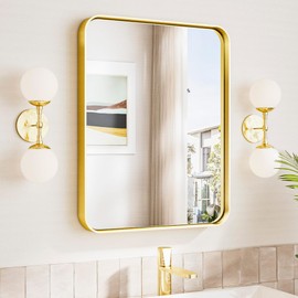 TokeShimi 16x20 Brushed Gold Bathroom Mirror,Vanity Mirror Bathroom Wall with Tempered Glass,Modern Metal Framed Mirror with Aluminum Frame(Horizontal/Vertical)