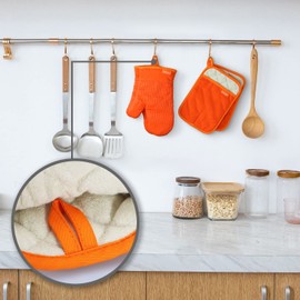 Coziselect Oven Gloves Heat Resistant 480℉, 4 Pack Cotton Double Pot Holders and Oven Mitts with Terrycloth Lining, Non-slip Kitchen Oven Gloves for Cooking Baking Grilling, Orange