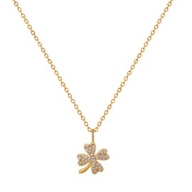 JINGDR Four Leaf Clover Necklace for Women 14K Gold Plated Dainty flower Pendant Necklace Cute Good Lucky Charm Simple Four Heart Cubic Zirconia Necklaces Trendy Jewelry, 16 in, Stainless Steel, Cubic