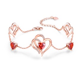 Infinity Love Heart Bracelet for Women Birthstone Bracelet 925 Sterling Silver with Cubic Zirconia Crystal Bracelets Anniversary Birthday Jewelry Gift for Her Women Grilfriend (Gold- Rose Red)