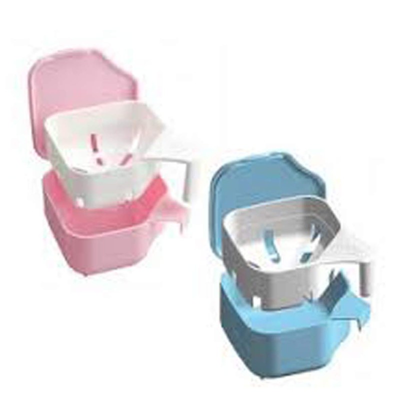 紀陽除虫菊 入れ歯洗浄ケース デントクリア ピンク 水切りカゴ付 K-7012 10.5×6.1×9.8cm 1 個