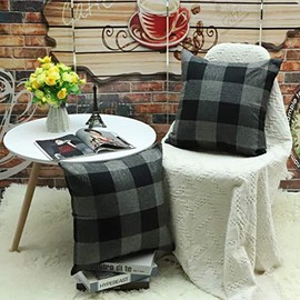 JOTOM Plaids Tartan Linen Throw Pillow Covers Cushion Cover for Home Sofa Car Decorative Pillowcases,Set of 2,45 x 45cm (Checkered,Black Grey)