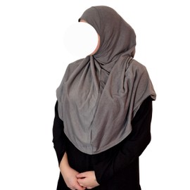 Yaqeen One Piece large Hijab cotton/Jersey women instant Amira Khimar Instant scarf islamic salah prayer clothes (Dark Grey)
