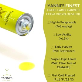 YANNI’S FINEST 3 Pack | Greek Multi Awarded Extra Virgin Olive Oil | 100% Natural | Single Origin | Cold Pressed | Early Harvest | Low Acidity | High in Polyphenols | Non-GMO | Gluten-Free | 17 fl.oz 3-Count