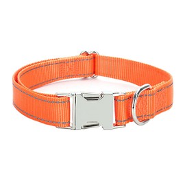 Love Dream Reflective Dog Collar with Metal Buckle, Adjustable Safety Nylon Dog Collars with Heavy Duty Quick Release Buckle for Small Medium Large Dogs, Pet Collar with ID Tag Ring (Medium, Orange)