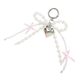MMIUAEG Y2K Pearl Bowknot Keychain Heart Charm Bowknot Keyring Keychain for Women Sweet Bag Accessories Pearl Key Chains for Car Keys-C