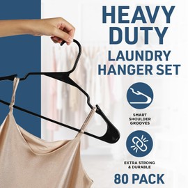 Lifemaster Plastic Clothes Hanger Set - 80 Pieces Versatile, Lightweight, Space-Saving, Non-Slip, Slim Designed, Dry and Wet Clothes Hanger Set - Black