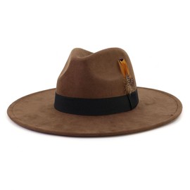 LIDHAY Big Wide Brim Fedora Hats for Women Men Western Suede Hat Panama Hat Outdoor Hats 015 Coffee
