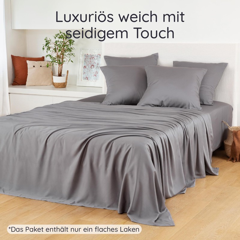 Dark Grey Bamboo Bed Sheets without Rubber, Cooling 180 x