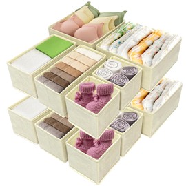 Mydou Tidy Clothes Storage, Storage Drawers,12 PCS Fabric Drawers Organizers Foldable Closet Dividers for Clothes, Underwear, Socks, Bras, and Scarves,Home Storage Bins Set in Drawer and Closet