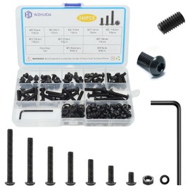 WZHUIDA 240 Piece M5 Screws Set, Black Metric Rounded Head Screws, Hexagon Socket Screws, Nuts and Washers Assortment Set, Thread Machines, Hex Screws