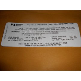 AMC 1970 Reproduction AMC 199 A/T Emission Decal              DR-73