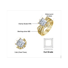 JewelryPalace Vintage Princess Cut 2ct CZ Solitaire Engagement Ring for Women, Classic 14K Yellow Gold 925 Sterling Silver Promise Ring for her, Crown Enhancer Wedding Band Ring Bridal 11.5