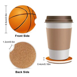 Basketball Absorbent Car Coasters,Cool Ceramic Cup Holders Coasters with a Finger Notch for Women Men 2.56"(2 Pieces)
