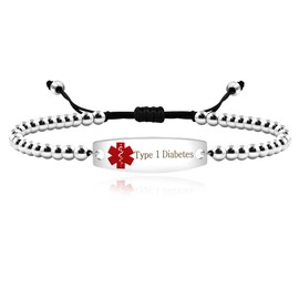 Yongxu Adjustable Health Alert Bracelet 4mm Stainless Steel Beads Emergency Medical Alert ID Band for Men and Women - Medical Information & Health Status in Crisis