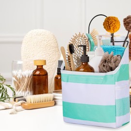 3 Pcs Wall Pockets With Sticky Hooks Wall Hanging Storage Caddy Bag Over the Door Upgrade Cotton Linen Fabric Pouch Organizer With Net Pocket，for Bedroom Bathroom Kitchen Dorm Room-Blue ocean