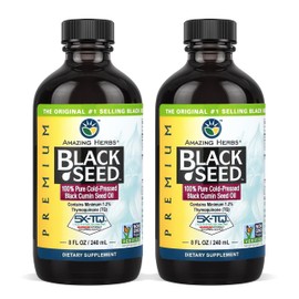 Amazing Herbs Premium Black Seed Oil - Gluten Free, Non GMO, Cold Pressed Nigella Sativa Aids in Digestive Health, Immune Support, Brain Function - 8 Fl Oz (Pack of 2)