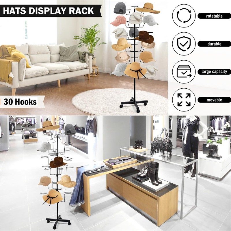 uyoyous 6-Tier Hats Display Rack Rotating Retail Hat Rack Stand